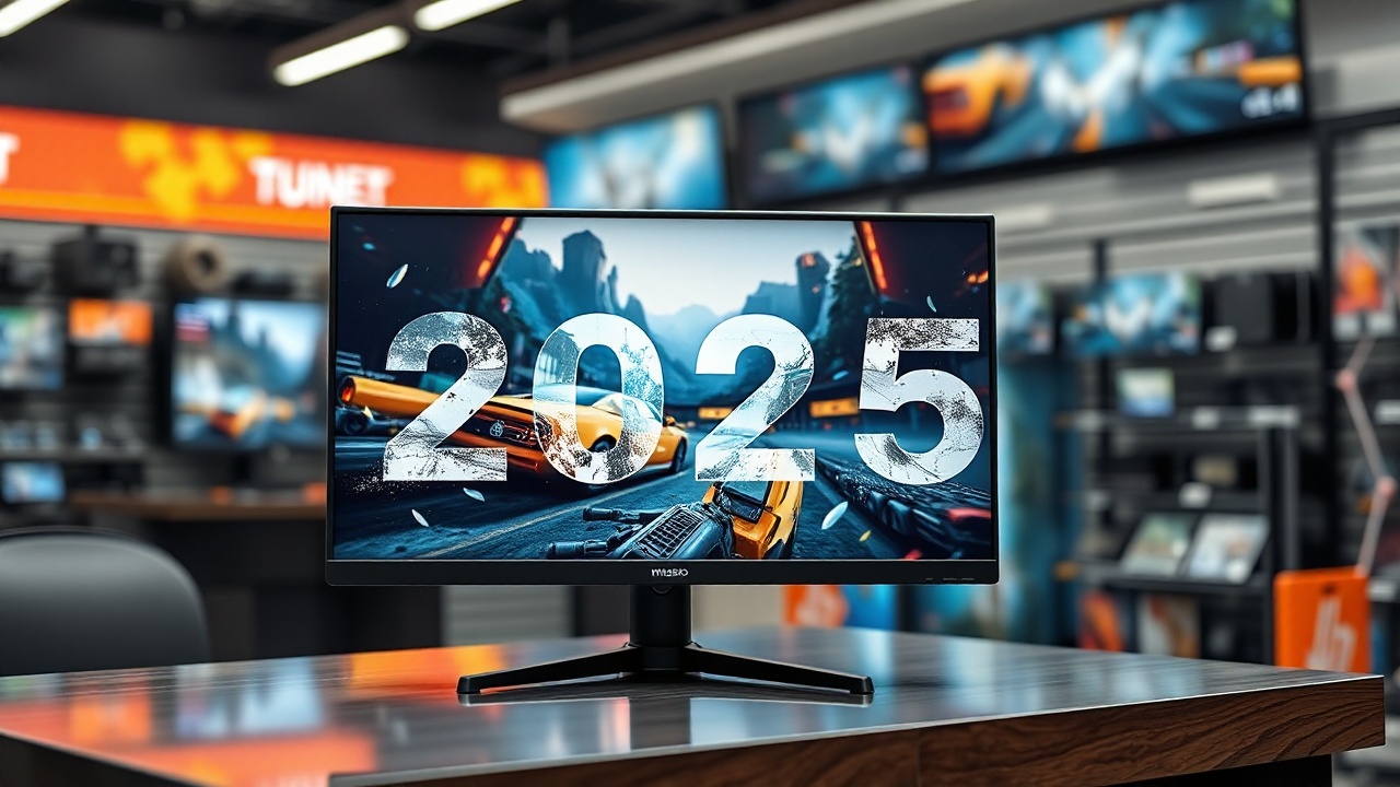 монитор игровой на столе в магазине с изображением 2025