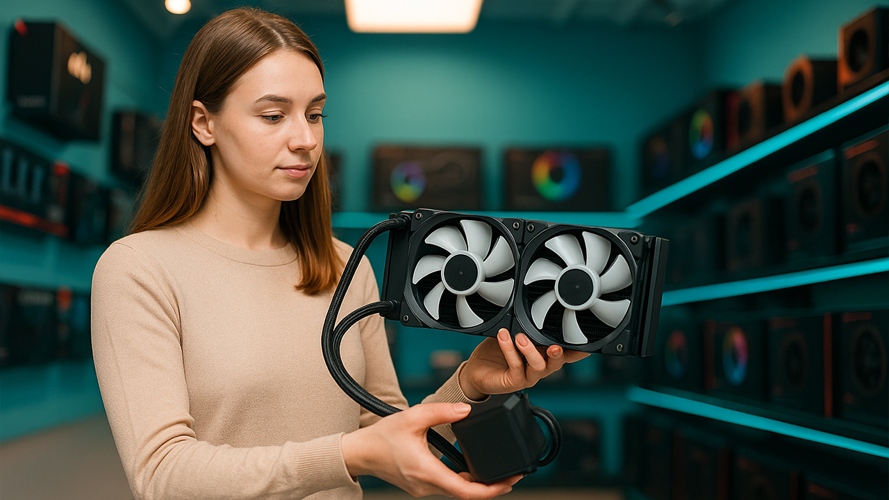 Девушка выбирает СЖО в магазине hitech.shop
