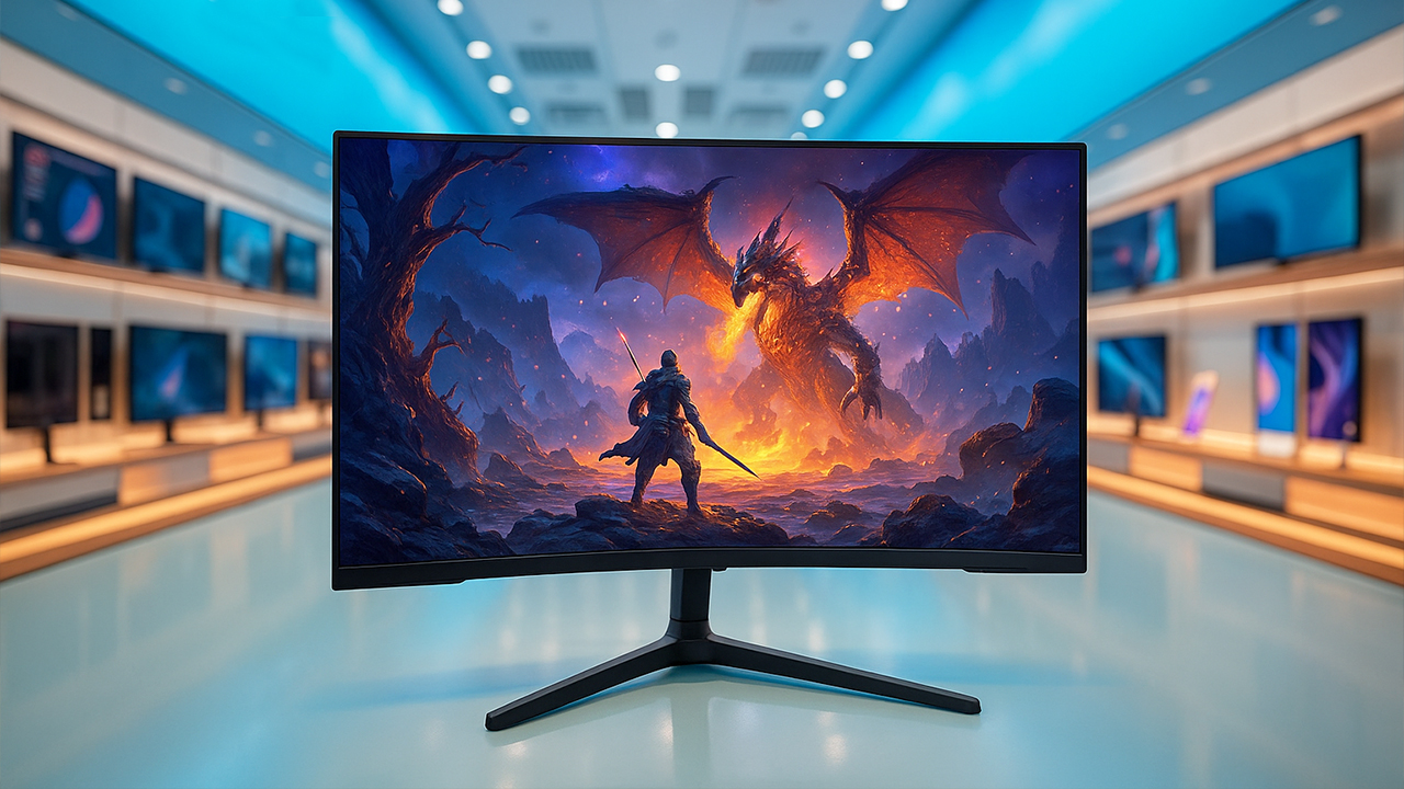 Игровой монитор OLED на полу в магазине Hitech.shop