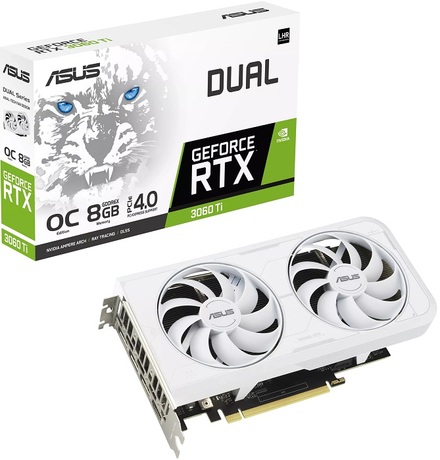 Купить Видеокарта nVidia RTX 3060Ti Asus DUAL-RTX3060TI-O8GD6X-WHITE (90YV0IP2-M0NA00) в ДНР по лучшей цене, Отзывы, Характеристики, Фото, Наличие. Фото 1