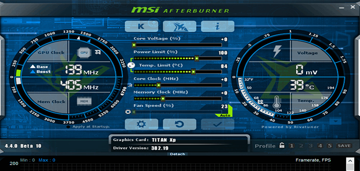 msi afterburner основное меню