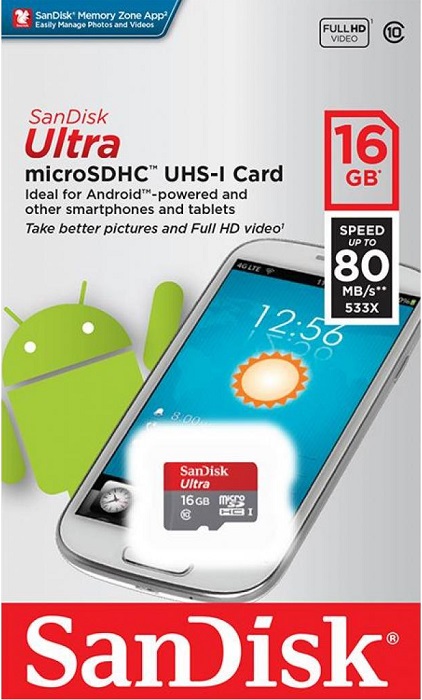 Карта памяти microSDHC  16 ГБ SanDisk Ultra