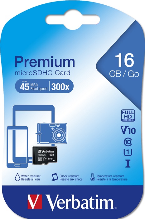 Карта памяти microSDHC  16 ГБ Verbatim Premium - Миниатюра 1