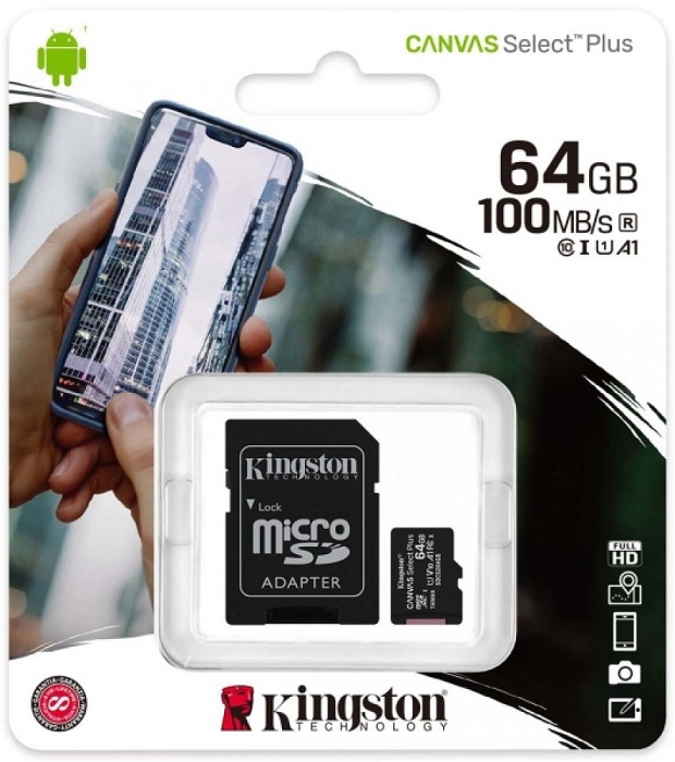 Карта памяти microSDXC 64 ГБ Kingston Canvas Select Plus - Миниатюра 1