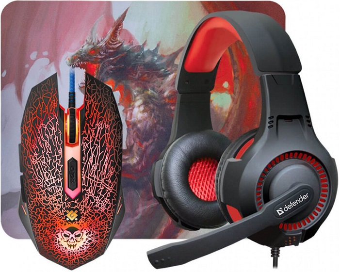Комплект мышь + коврик + гарнитуры Defender DragonBorn MHP-003