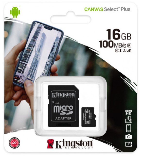 Карта памяти microSDHC  16 ГБ Kingston Canvas Select Plus