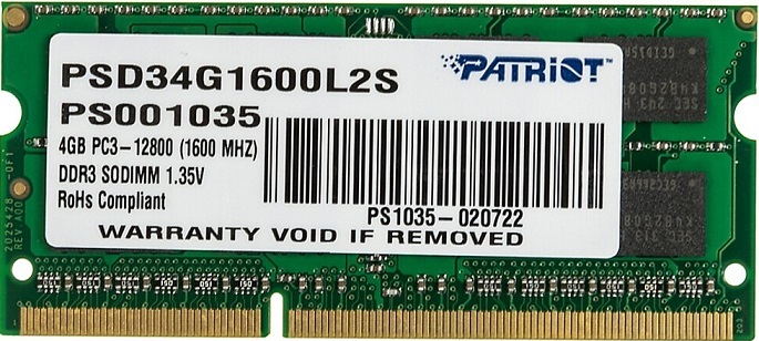 Оперативная память SO-DIMM DDR3 4Гб Patriot Signature