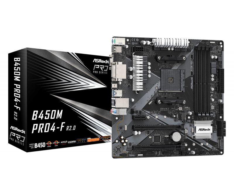 Материнская плата AMD B450 ASRock B450M PRO4-F R2.0