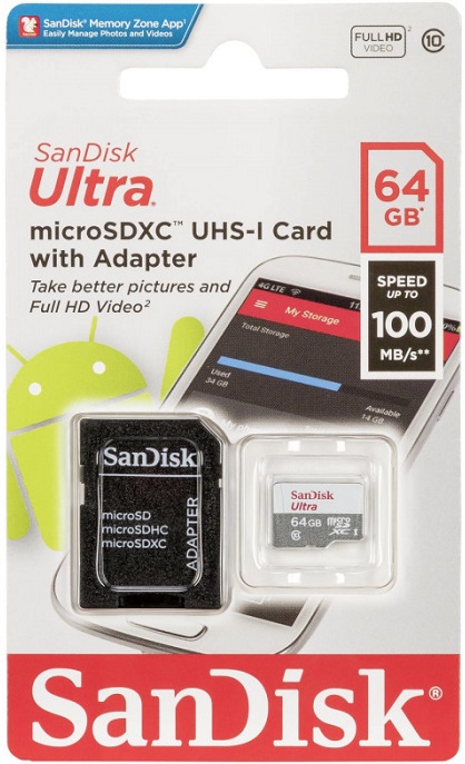 Карта памяти microSDXC  64 ГБ SanDisk Ultra