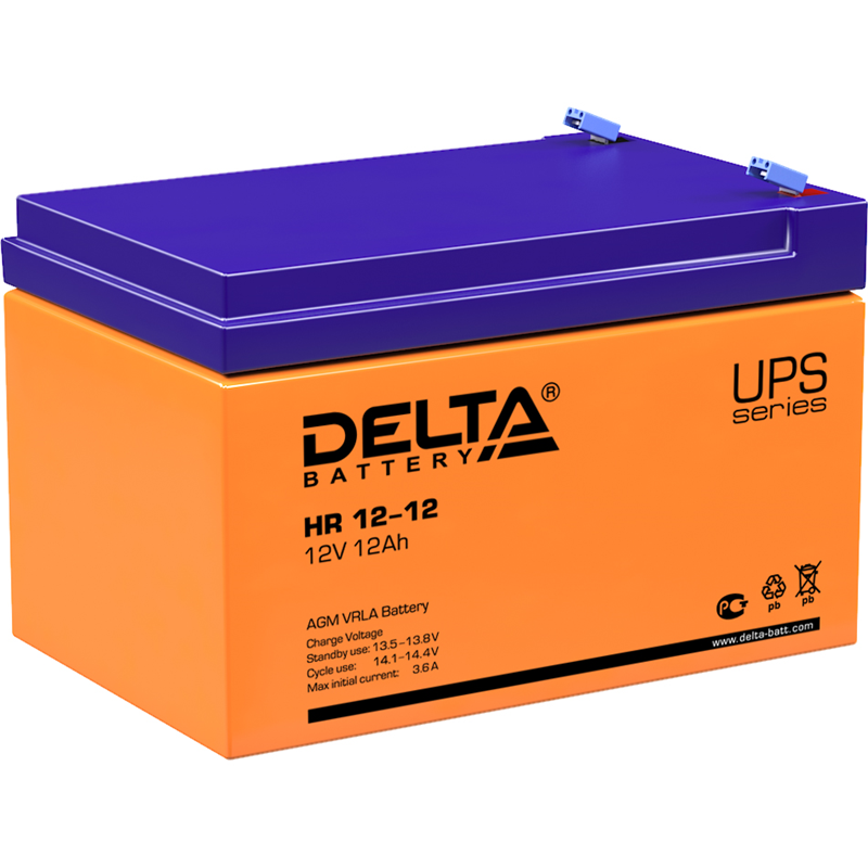 Батарея DELTA серия HR, HR 12-12, напряжение 12В, емкость 12Ач - Миниатюра 1