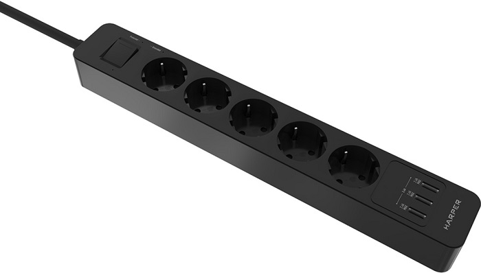Сетевой фильтр 3 м Harper UCH-560 Black - Миниатюра 1