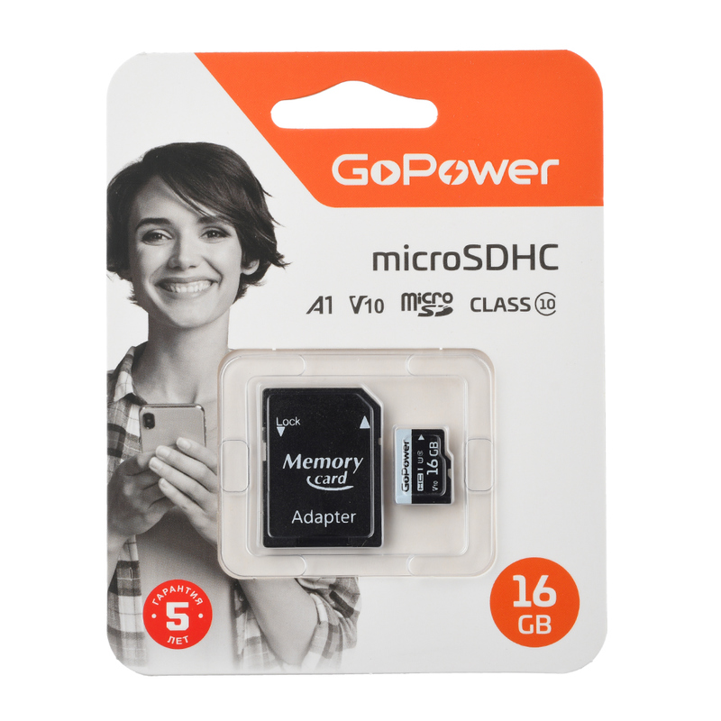 Карта памяти microSD GoPower 16GB Class10 60 МБ/сек V10 с адаптером GoPower 16GB Class10 60 МБ/сек V10 с адаптером - Миниатюра 1