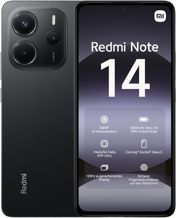 Смартфон Xiaomi Redmi Note 14 8/256Гб Midnight Black - Миниатюра 1