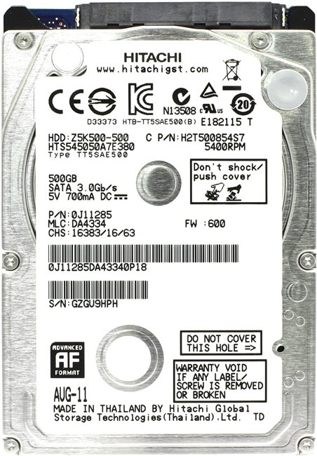 Жесткий диск 2.5" 500Гб Hitachi Travelstar Z5K500 - Миниатюра 1