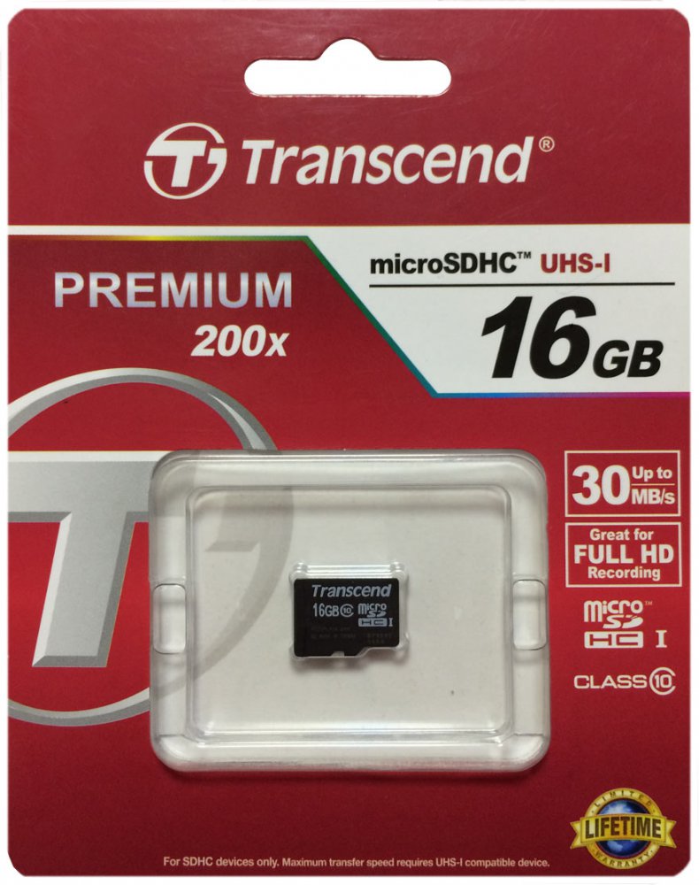 Карта памяти microSDHC  16 ГБ Transcend Premium 200x